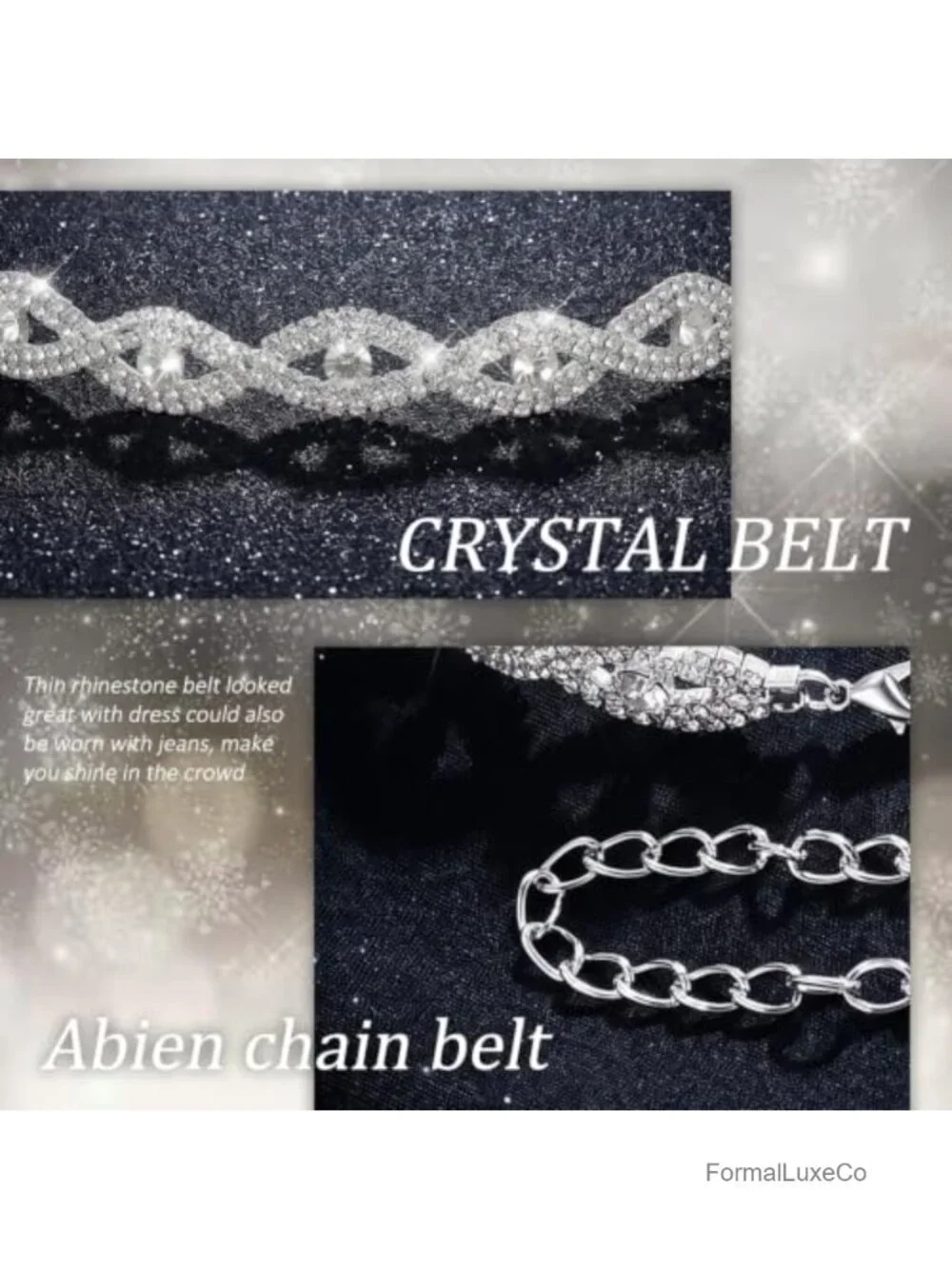 Rhinestone Belt for Women Sparkly Chain Belt Waist Dress Belt